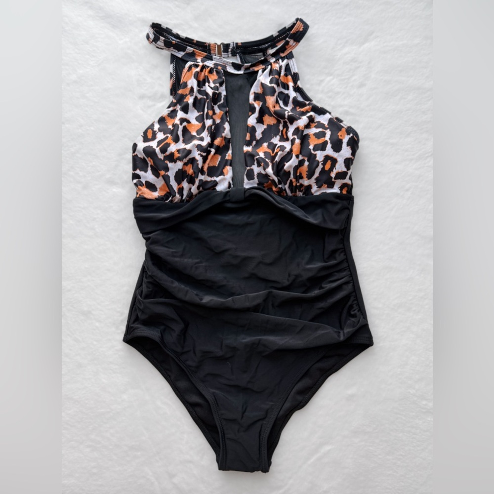 Leopard Print and Black Swimsuit